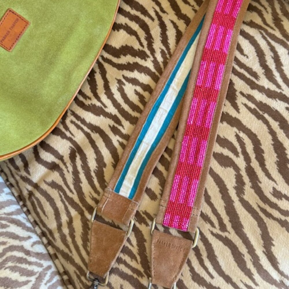 Parker Thatch Pink and Red Beaded Suede Crossbody Strap